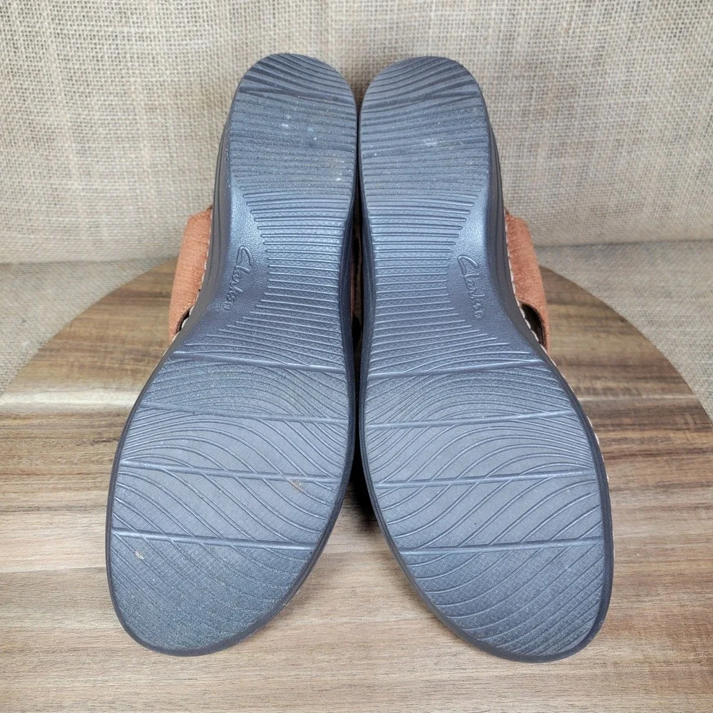 Clarks Merliah Echo Wedge Sandals Rust Brown Textile Straps Women's‎ 9 Comfort